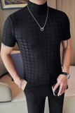 T2401-特P40菱格短袖半高领T恤男士薄款打底衫体恤衫，男装T恤，电商B333