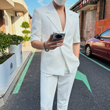 TZ5503-P220中袖两件套西装男士夏季九分裤西裤白色五分袖西，男装T恤，电商B333