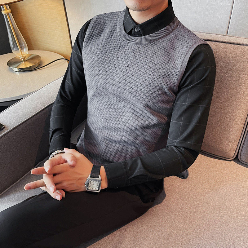 HM018-P105秋冬男士毛衣针织衫打底衫线衣修身假两件，男装T恤，电商B333