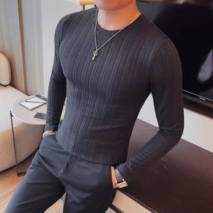 老款继续做T6805-特P35秋季男士长袖t恤潮流纯色圆领紧身体恤弹力图片