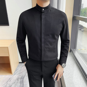 7182-P85 呢子面料拉链门襟衬衫 冬季男士长袖衬衣图片