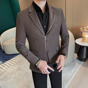 23636-P168 拉链款西装外套男士春季新款修身 商务休闲高级感西服图片