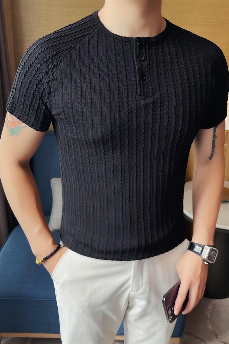 2617-P38条纹短袖POLO衫男士夏季修身无领半袖体恤,男装Polo衫,电商B333