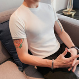 3382-P28韩版修身打底衫圆领纯色休闲短袖T恤男白色，男装T恤，电商B333
