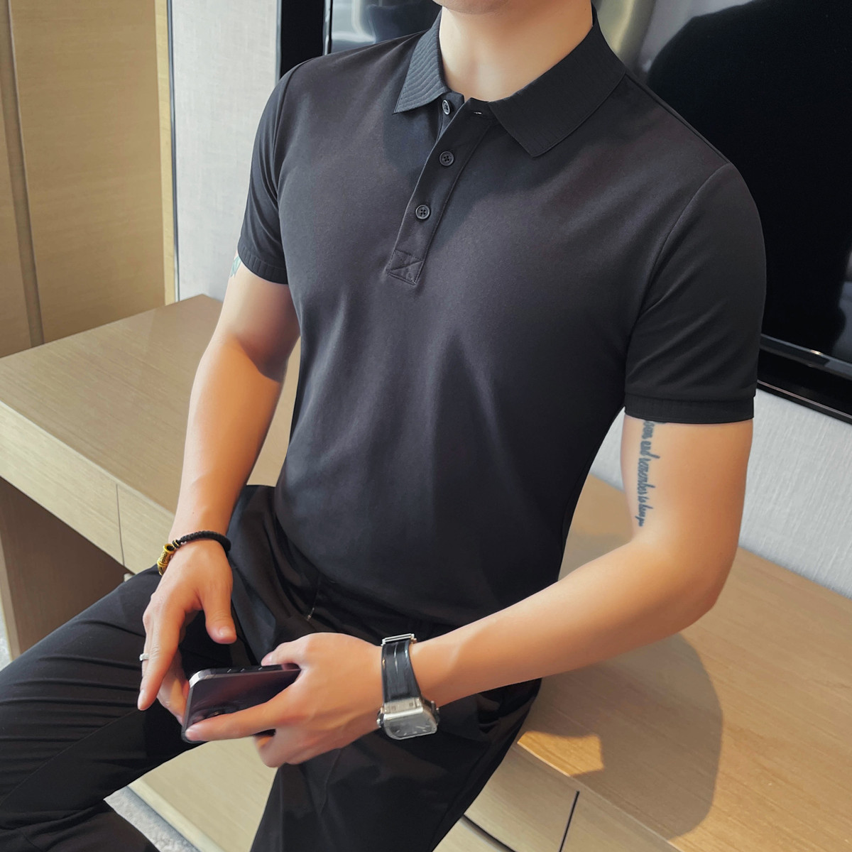 6061-P45短袖POLO衫男士夏季新款纯色百搭半袖翻领体恤,男装Polo衫,电商B333