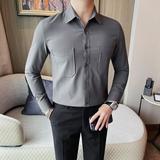 7175-P65长袖衬衫男士秋冬新款口袋衬衣华夫格纯色百搭衬衣，男装衬衫，电商B333