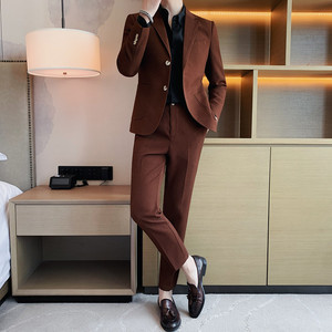 TZ517-P210 华夫格西装两件套男士秋冬长裤休闲套装 西服套装图片
