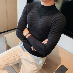M58-P53秋冬男士半高领毛衣韩版修身长袖套头中领纯色针织衫线衫图片