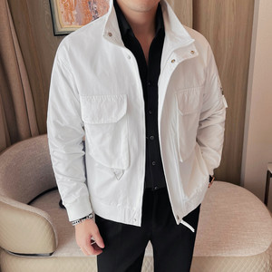 JK1116-P125 夹克外套男士拉链款 立领大口袋上衣纯色外套图片