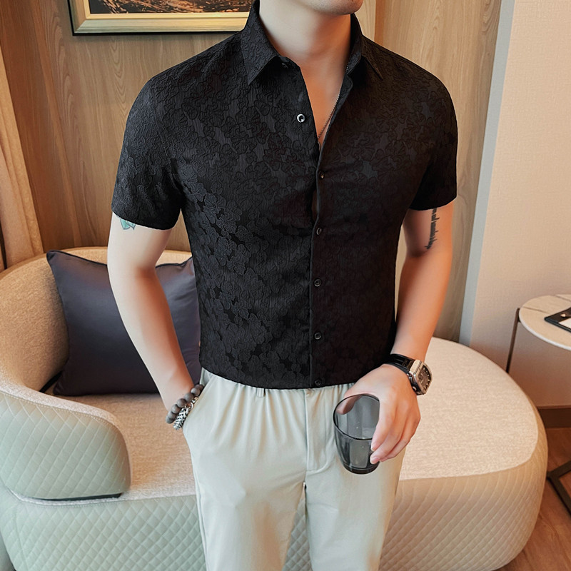 8217-P5579短袖衬衫男士夏季新款修身印花短袖衬衣,男装T恤,电商B333