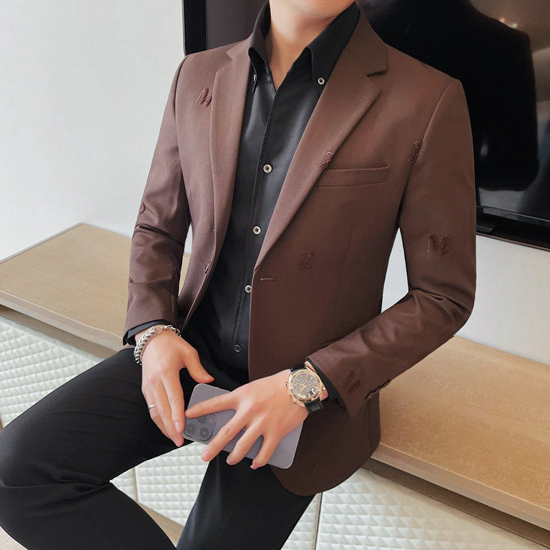 23593-P168字母刺绣西装外套男士春季新款修身纯色商务休闲西服，男装西服，电商B333