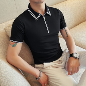 PL3602-P48 短袖拉链POLO衫男士 六边形蜂窝透气网眼 抗皱不变形图片