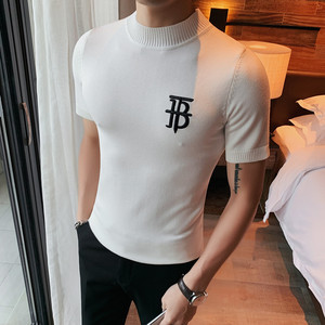 NZ29-P58男士春夏圆领短袖针织衫体恤韩版修身休闲提花T恤图片