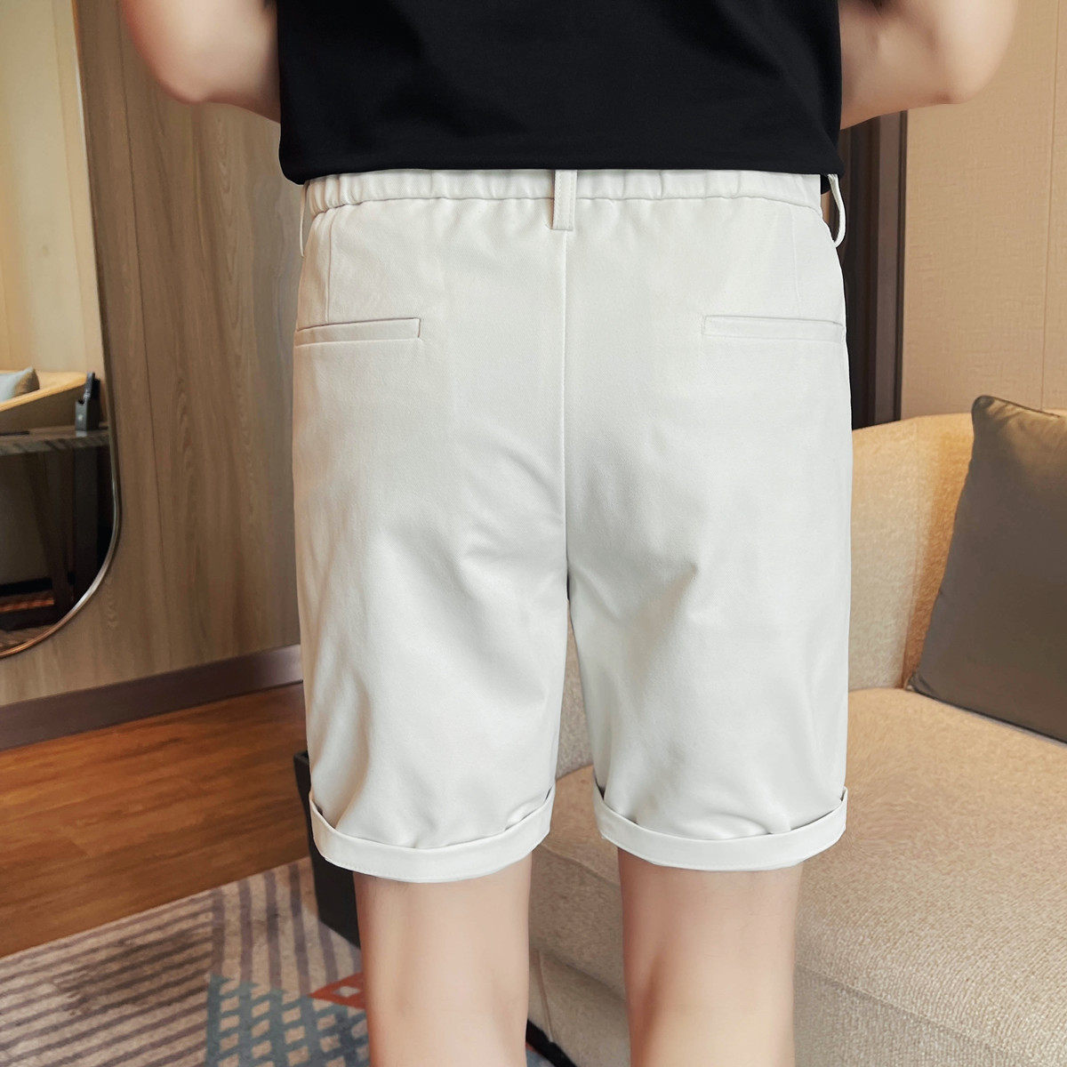 810-P68主图卡其色男士短裤夏季时尚百搭休闲五分裤西裤中裤男,男装西裤,电商B333