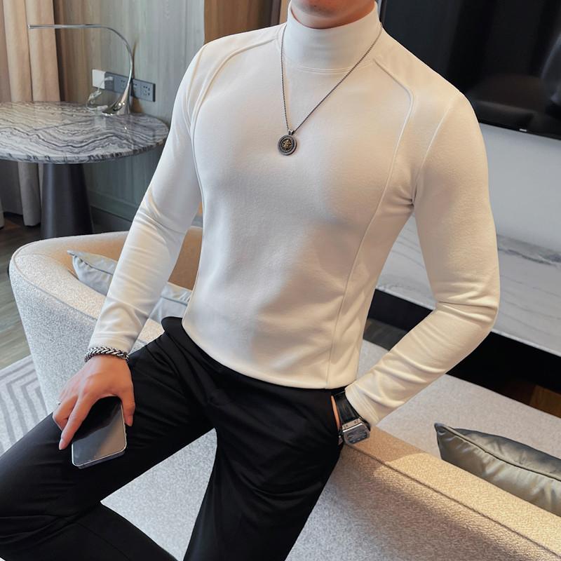 7909-P58半高领长袖打底衫男士秋冬新款德绒纯色体恤,男装T恤,电商B333