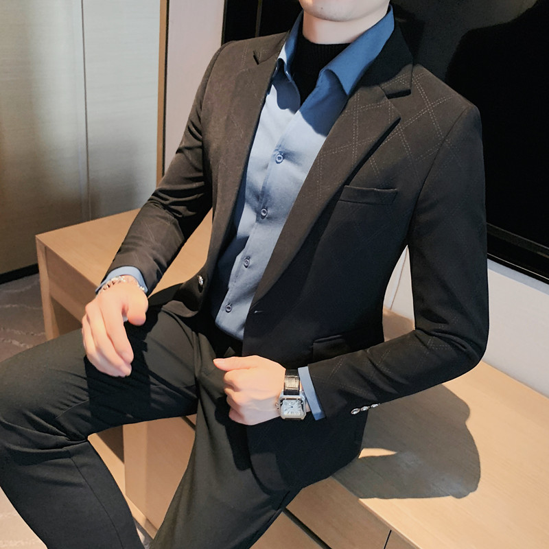 23565-P155格子西装外套男士冬季新款一粒单排扣西服高品质西装,男装西服套装,电商B333