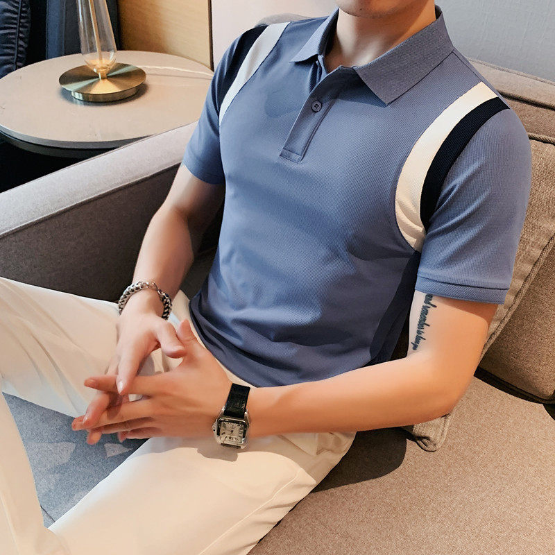短袖polo衫男士夏季新款修身翻领针织冰丝潮流休闲半袖t恤,男装Polo衫,电商B333