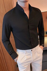 老款继续做7882-P58 衬衫男士长袖修身立领衬衣潮流商务休闲衬衣图片