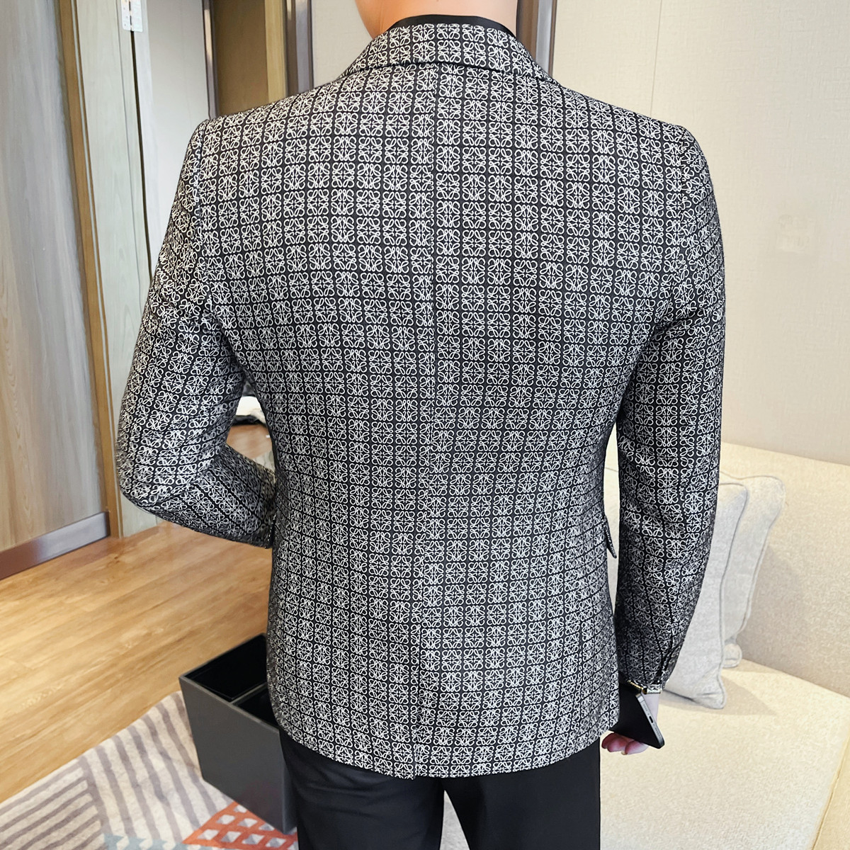 X702-P155男士新品免烫抗皱高织高密高弹提花休闲西服潮流高级感,男装西服,电商B333