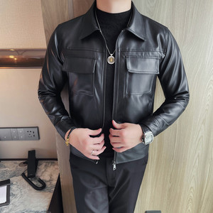 JK302-P108皮衣外套男士春秋季新款潮牌高端修身痞帅休闲机车皮夹图片