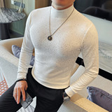 T333-P48点点印花长袖体恤男士秋冬半高领修身内搭休闲打底衫，男装T恤，电商B333