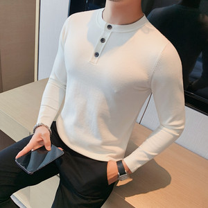 HM013长袖-P68 圆领长袖POLO衫男士秋季修身打底衫 T恤图片