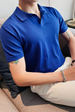 0388-P53夏季型男休闲短袖针织纯色POLO衫英伦修身翻领彩蓝色T恤，男装T恤，电商B333
