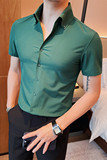7777-P58短袖衬衫男士夏季潮流休闲帅气纯色修身衬衣绿色，男装T恤，电商B333
