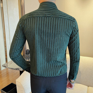 S6518-P68 男士长袖衬衫新款尖领条纹修身弹力免烫衬衣图片