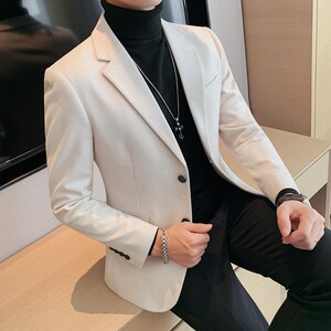 X20221-P155单排扣毛呢西装男士纯色西服外套韩版修身休闲单西图片