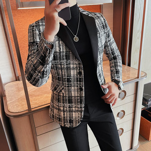 XF1063-P165格子小西装外套男痞帅高级感男装新款韩版休闲小西服图片