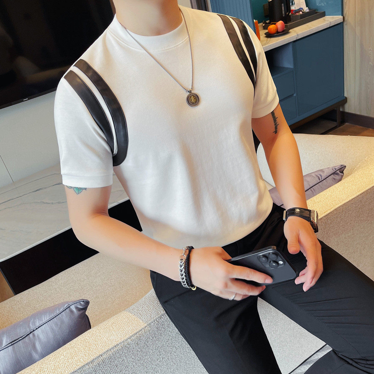 7536-P55男士短袖夏季新款时尚百搭休闲圆领短袖T恤,男装T恤,电商B333