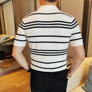 1222-P58 男士针织短袖POLO衫夏季新款时尚百搭休闲翻领条纹体恤图片