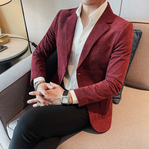 23581-P155灯芯绒小西装外套男士修身潮流休闲帅气西服