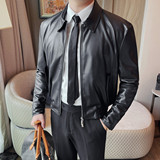 JK202-P135男士长袖皮衣外套新款修身商务休闲皮夹克上衣短款，男装夹克，电商B333