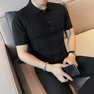 HL001-P58 短袖针织polo衫男士夏季修身纯色翻领冰丝t恤图片