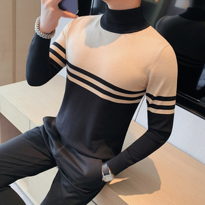 HM010-P68  高领毛衣男士秋冬新款撞色针织衫 翻领打底衫图片