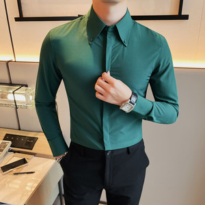 3010-P58 男士长袖衬衫秋季潮流休闲帅气修身大领衬衣图片