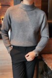 8503-P75长袖毛衣男士秋冬新款半高领纯色针织衫套头休闲中领线，男装针织衫/毛衣，电商B333