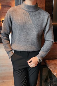 8503-P75 长袖毛衣男士秋冬新款半高领纯色针织衫套头休闲中领线图片