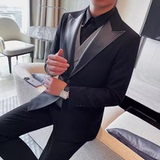 XF1042-P165拼接皮领男士西装外套单排扣西装上衣后中开叉，男装西服套装，电商B333