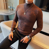 3405-特P40长袖体恤男士秋冬新款山水画印花半高领打底衫，男装T恤，电商B333