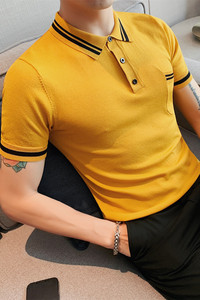 A012-P58短袖polo衫男士夏季修身针织衫休闲翻领纯色T恤绿色图片