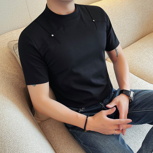 7508-P48 铆钉短袖T恤男士夏季新款圆领高品质体恤图片