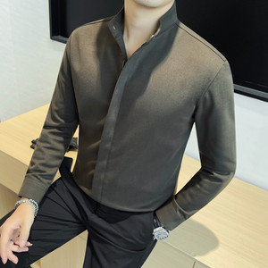 7182-P85 呢子面料拉链门襟衬衫 冬季男士长袖衬衣图片