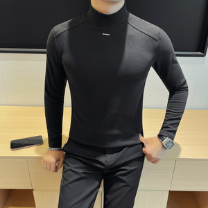 7905-P48 德绒打底衫男士秋冬新款半高领双面绒纯色百搭体恤图片