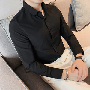 8668-P58青年商务免烫长袖衬衫休闲纯色百搭衬衣男图片