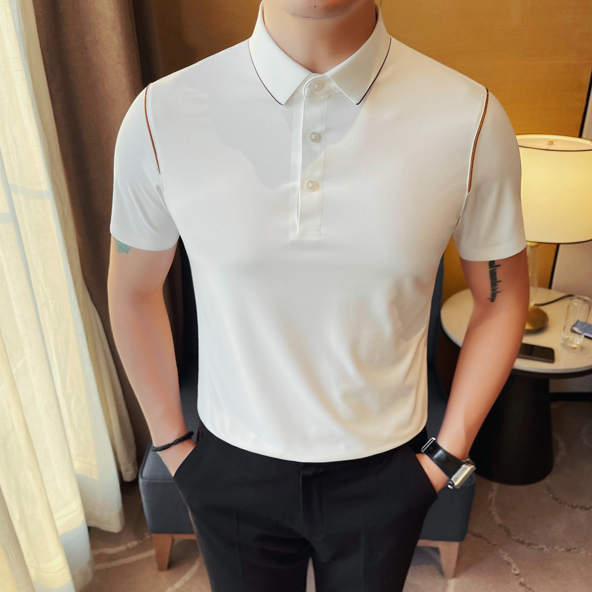 1248-P67高品质冰丝无痕撞色边短袖POLO衫男士夏季商务休闲翻领,男装Polo衫,电商B333
