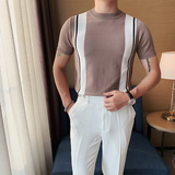 YT05-P48夏季新款韩版修身圆领条纹撞色冰丝短袖T恤打底针织衫潮2，男装T恤，电商B333