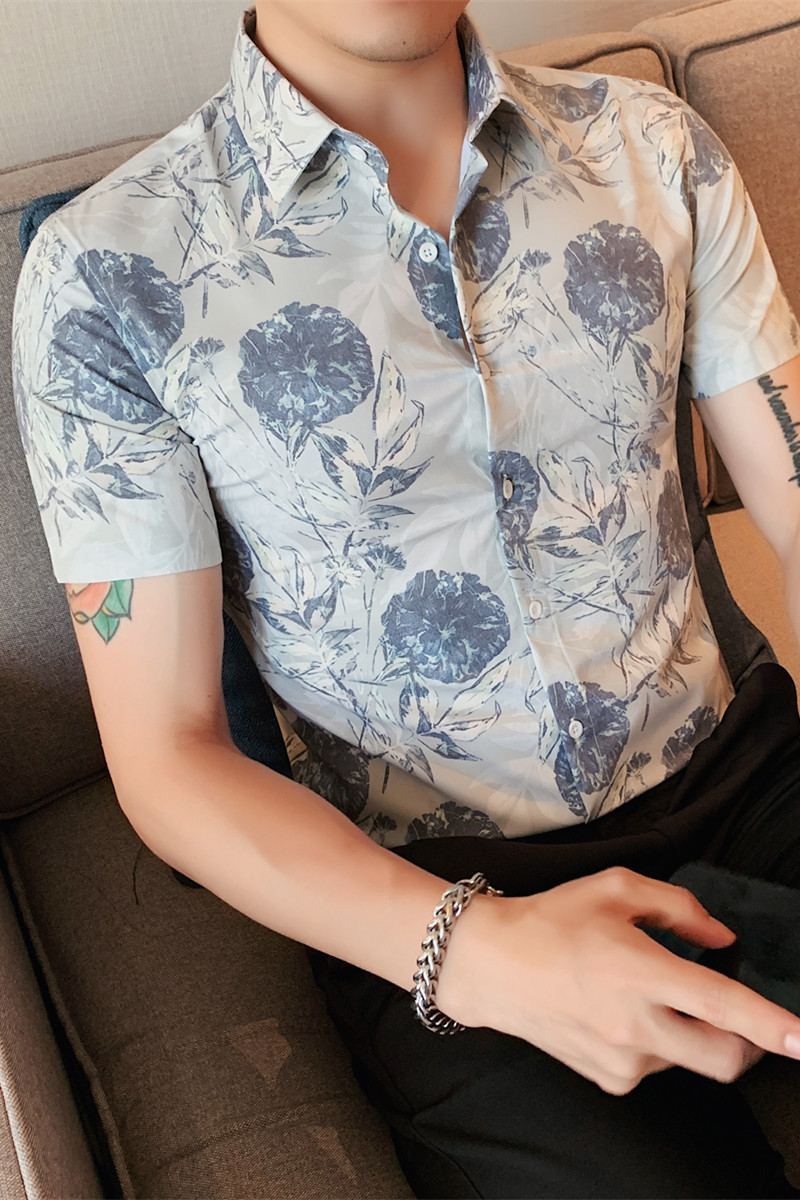 7885-P58短袖衬衫男士夏季潮流休闲帅气个性半袖修身衬衣,男装T恤,电商B333